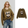 Women Knitted Sweater 2025 Autumn New Plush Dog Patter Warm