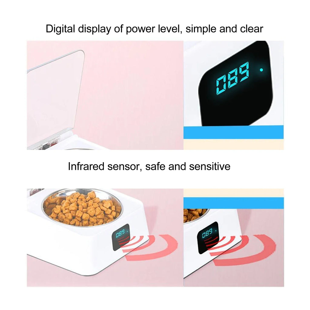 Automatic Cat Feeder with Infrared Sensor Cover Removable Bowl Battery