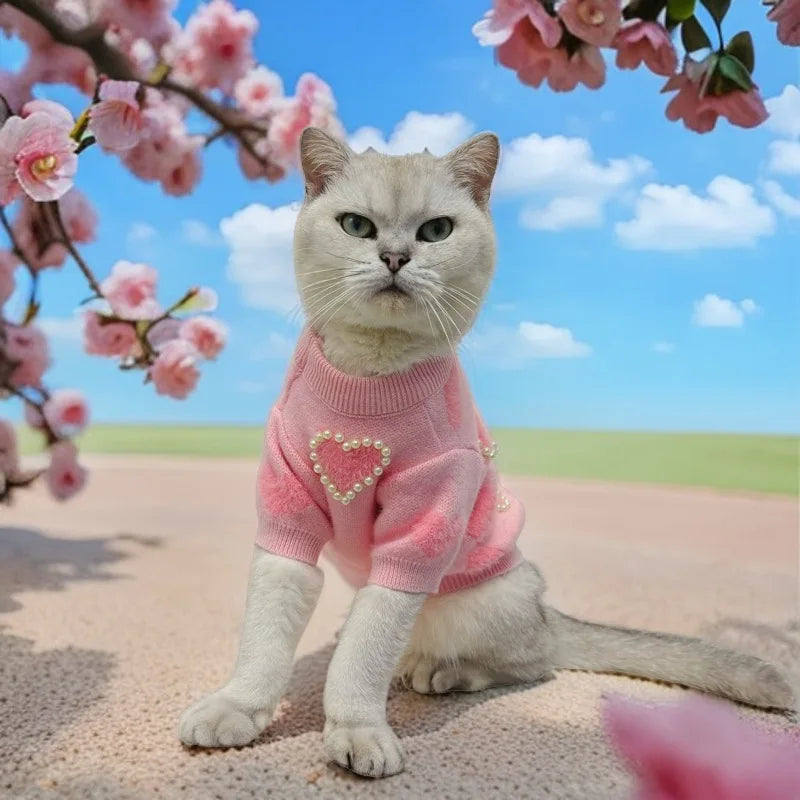 Autumn Winter Love Pearl Sweater Dog Knitted Hoodie