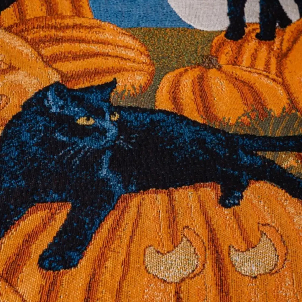 Halloween Black Cat Pumpkin Throw Blanket