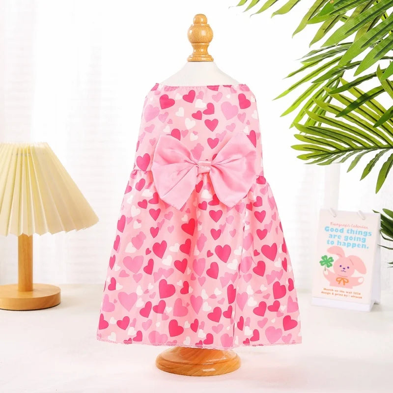 Spring Dog Princess Dress Heart Patten Pet Skirt Cute Dog‘s