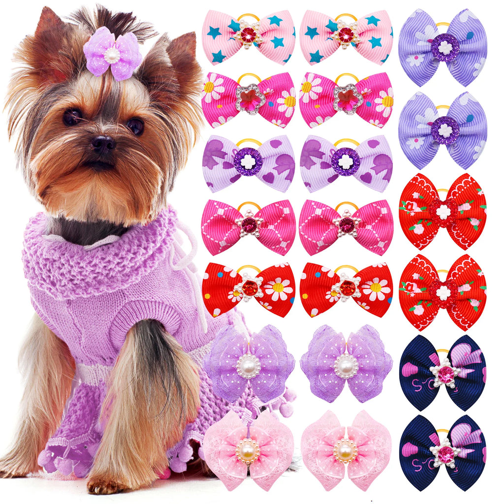 Pet Dog Cat Hair Bows with Diamond Pearl Pink Puppy