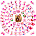 Pet Dog Cat Hair Bows with Diamond Pearl Pink Puppy