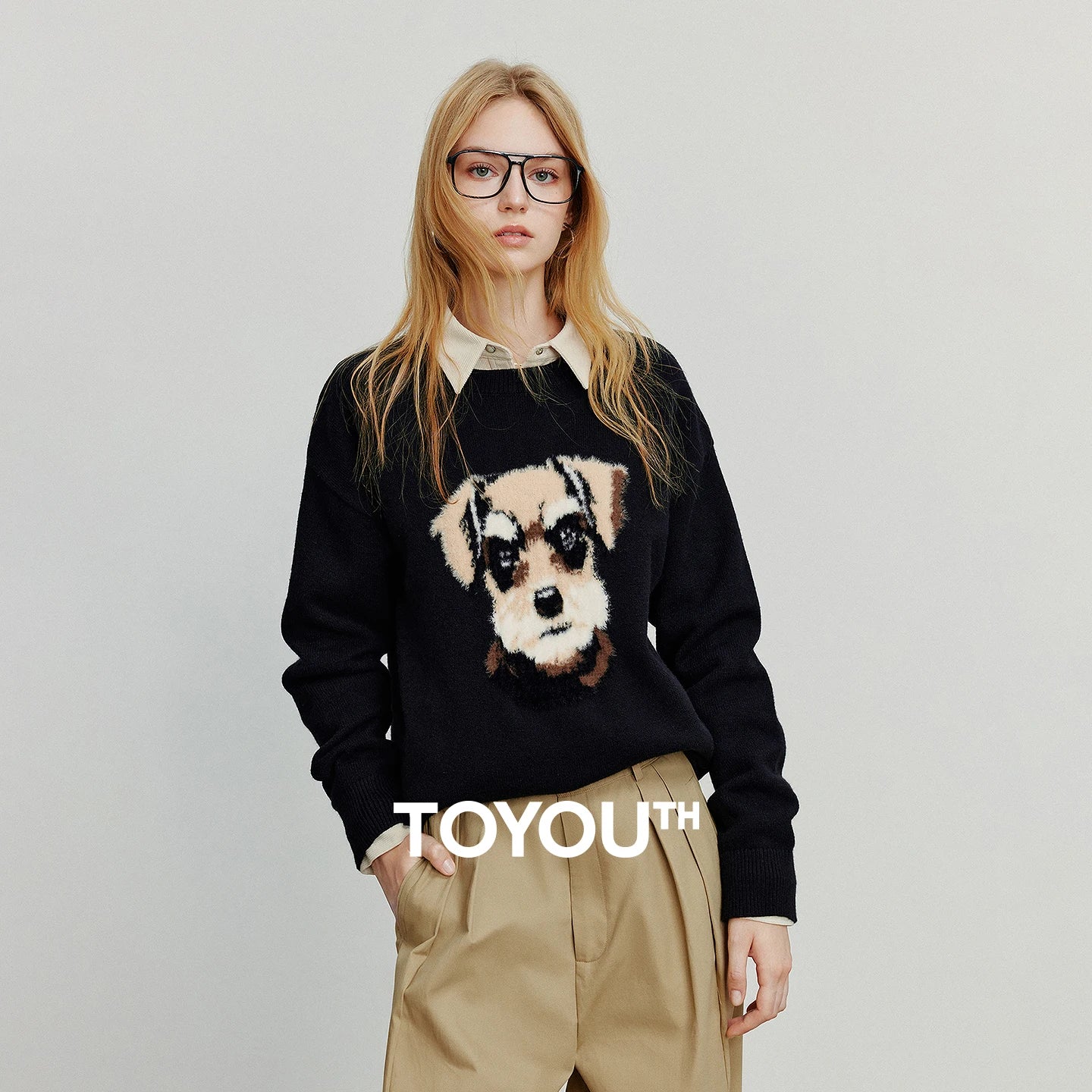 Women Knitted Sweater 2025 Autumn New Plush Dog Patter Warm