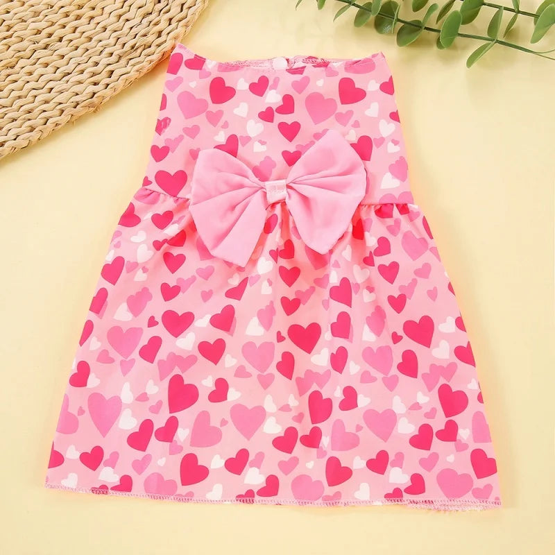 Spring Dog Princess Dress Heart Patten Pet Skirt Cute Dog‘s