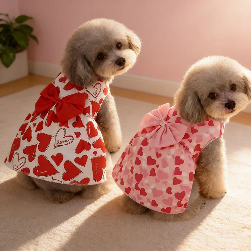 Spring Dog Princess Dress Heart Patten Pet Skirt Cute Dog‘s