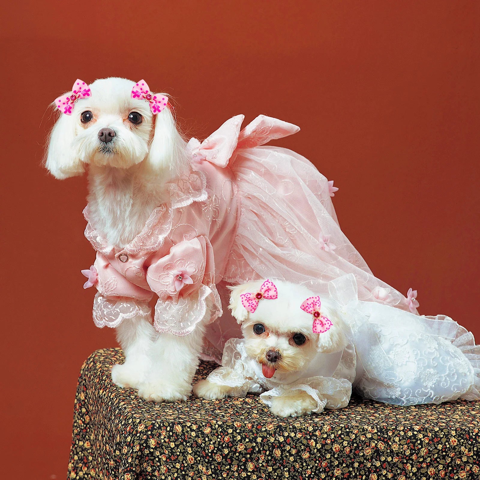 Pet Dog Cat Hair Bows with Diamond Pearl Pink Puppy