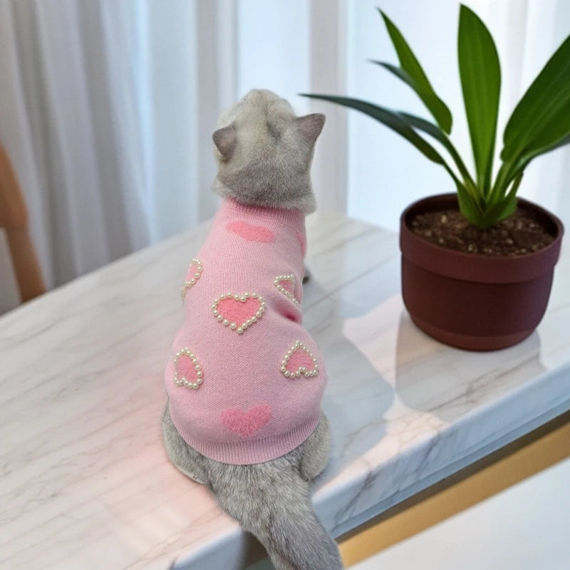 Autumn Winter Love Pearl Sweater Dog Knitted Hoodie