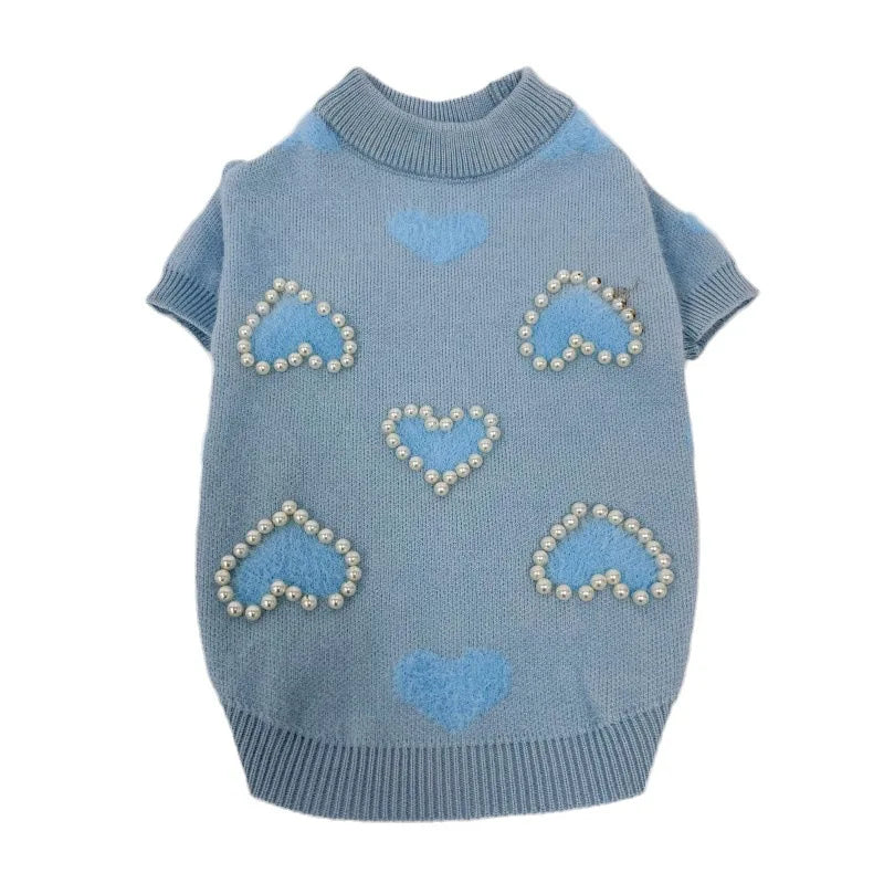 Autumn Winter Love Pearl Sweater Dog Knitted Hoodie