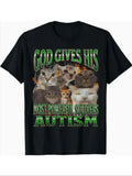 "God Gave Him The Strongest Warrior: Autism" Cat Pattern T-Shirt