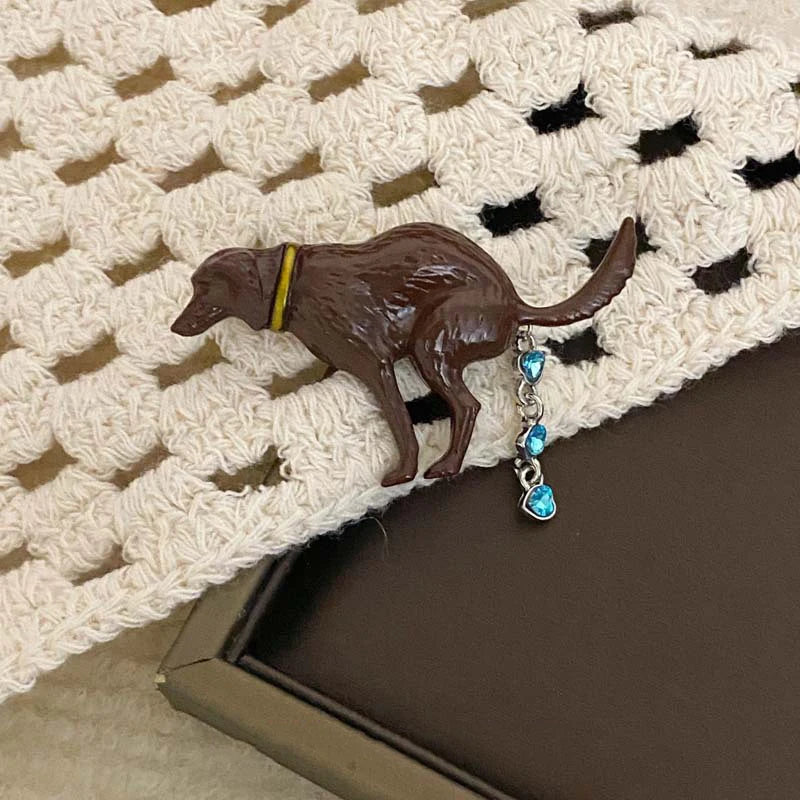 Funny Pooping Dog Pin Badge Cute Enamel Shitting Puppy Animal