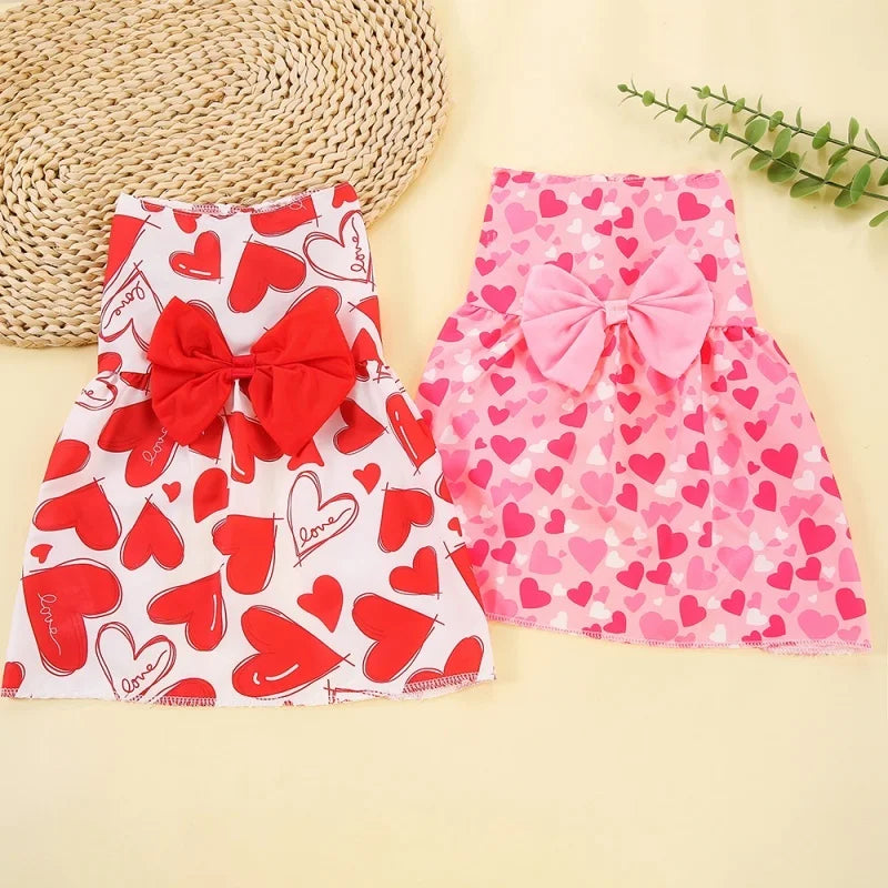 Spring Dog Princess Dress Heart Patten Pet Skirt Cute Dog‘s
