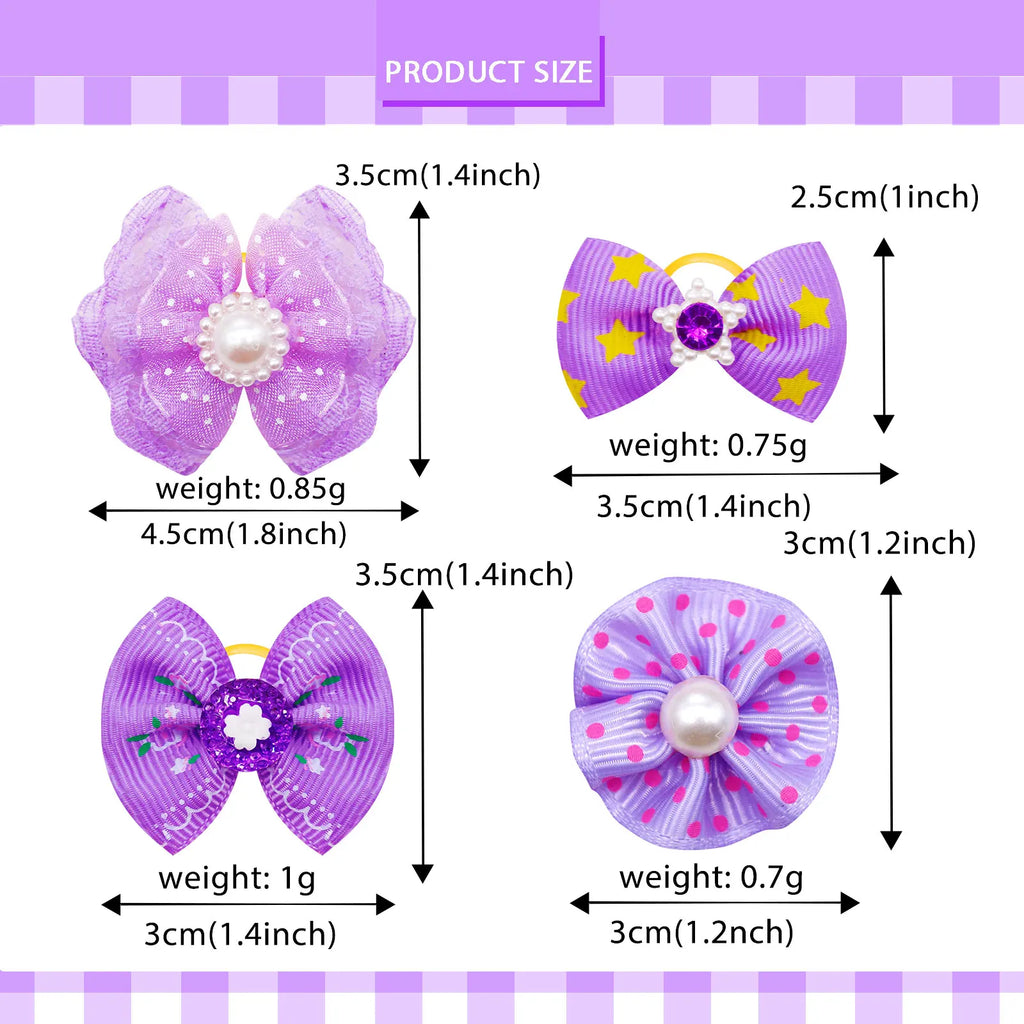 Pet Dog Cat Hair Bows with Diamond Pearl Pink Puppy