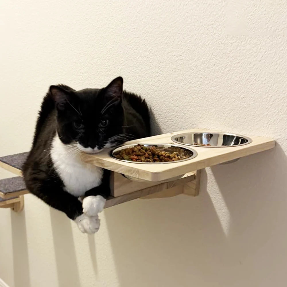 Cat wall furniture cat bowl feeding rack stainless steel