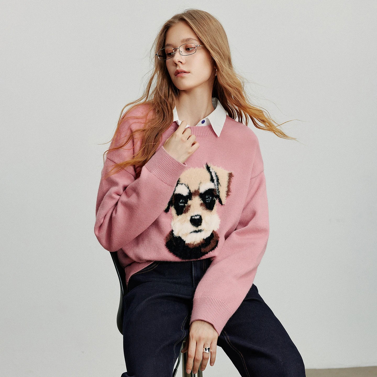 Women Knitted Sweater 2025 Autumn New Plush Dog Patter Warm
