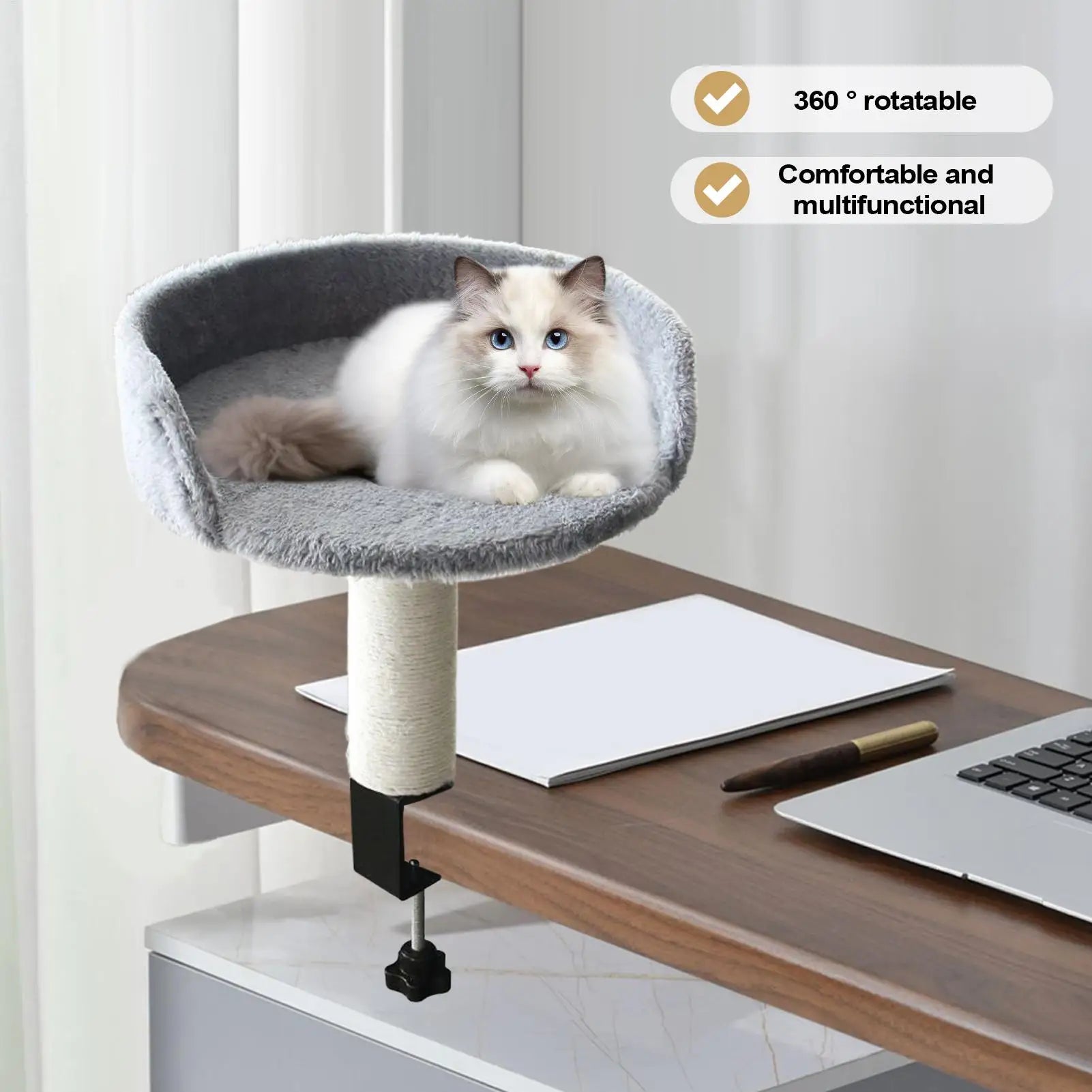 Desk Clamp Cat Bed with Soft Pad, Removable Pet Nest